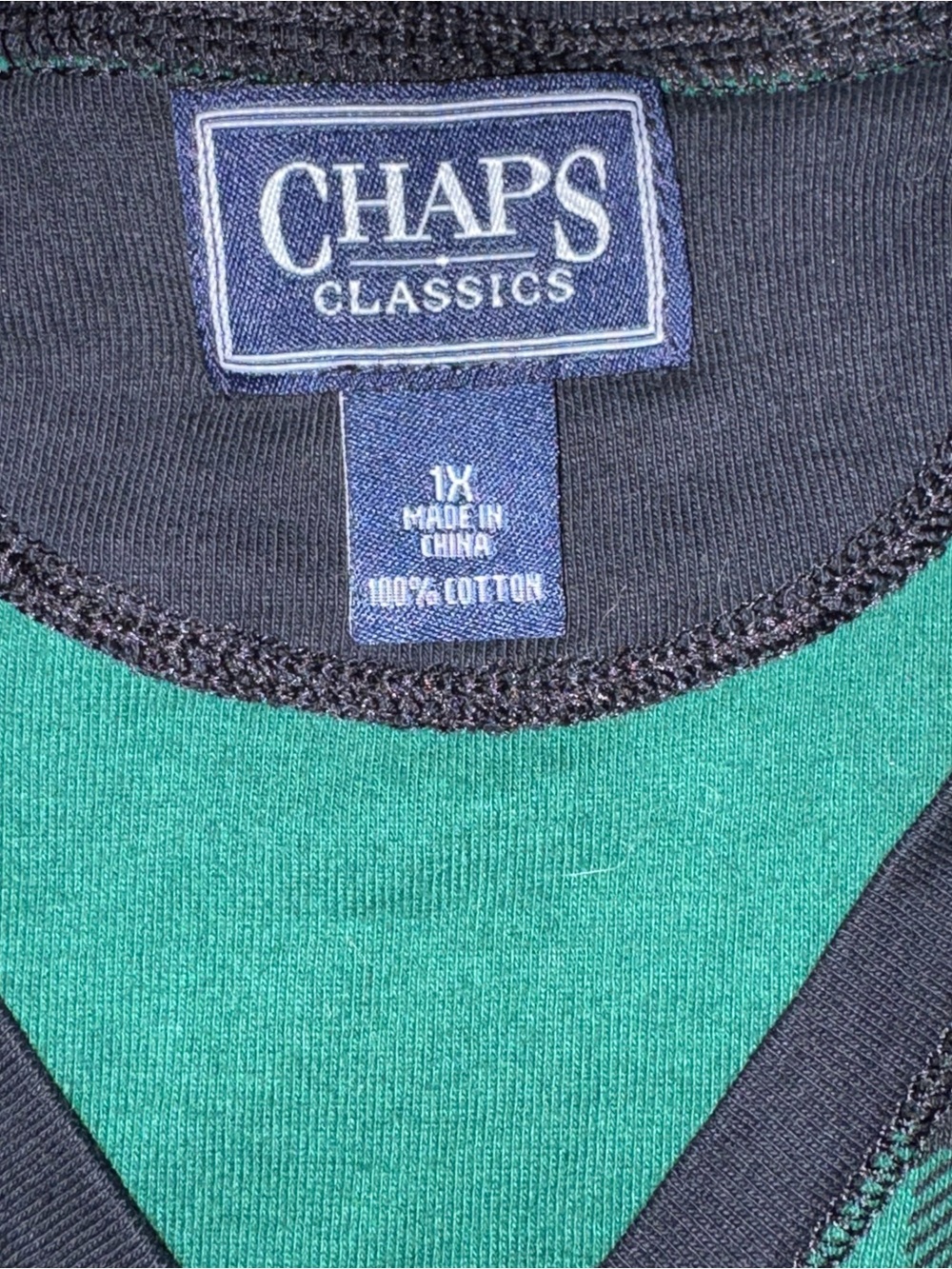 Chaps Green and Black Buffalo Plaid Long Sleeve Henley Top - Picture 3 of 3